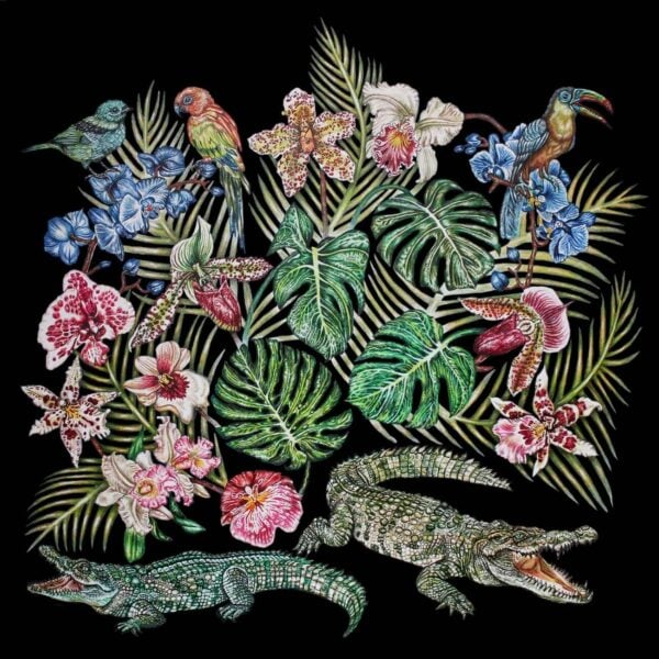 Foulard-Lalique-By-Ginny-Litscher-Dessin-Jungle-Noir