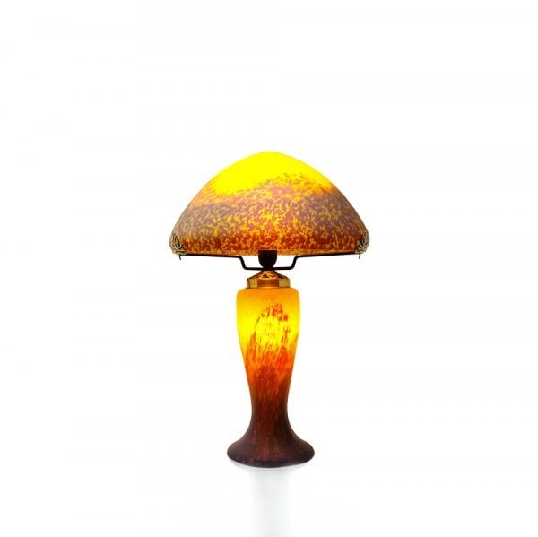 Lampe-champignon-pate-de-verre-jaune