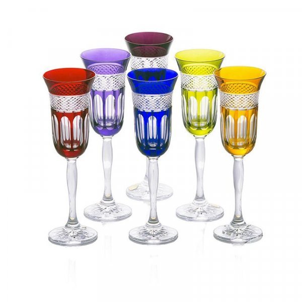 coffret de six flutes champagne en cristal de couleur service Mireille