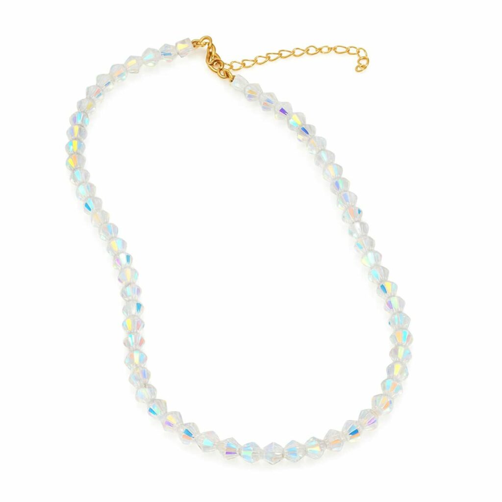 Ancien Collier en perles de cristal multicolore à facettes bijou vintage 5580