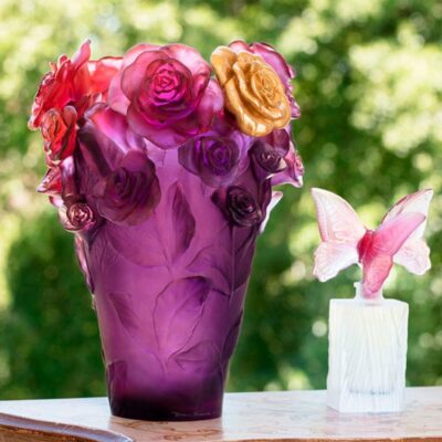 Vase-roses-violer-feuille-or-Daum-France Vase-roses-violer-feuille-or-Daum-France