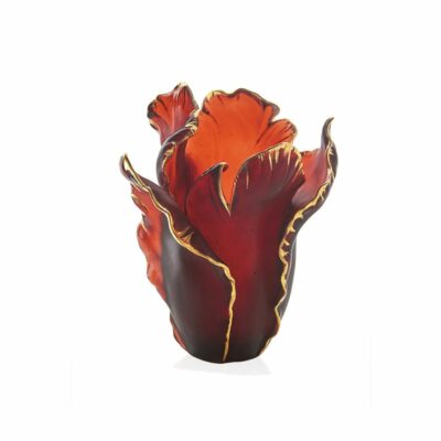 vase tulipe rouge tamponne or en pate de cristal daum