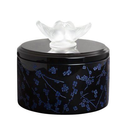 boite en laque noir et cristal fleur de cerisier Lalique