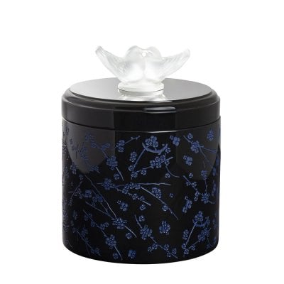 boite-lalique-laque-noir-sculpture-colombe boite en laque noir et cristal fleur de cerisier Lalique