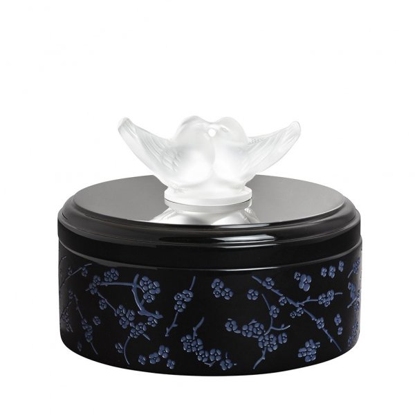 boite en laque noir et cristal fleur de cerisier Lalique