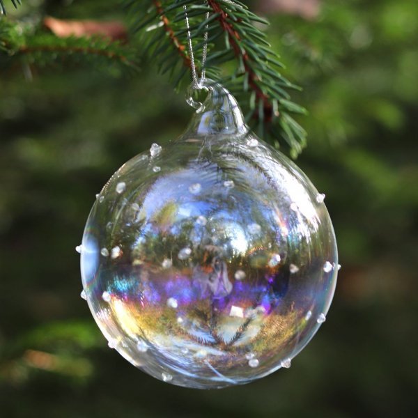 boule de noel en verre irise a picot