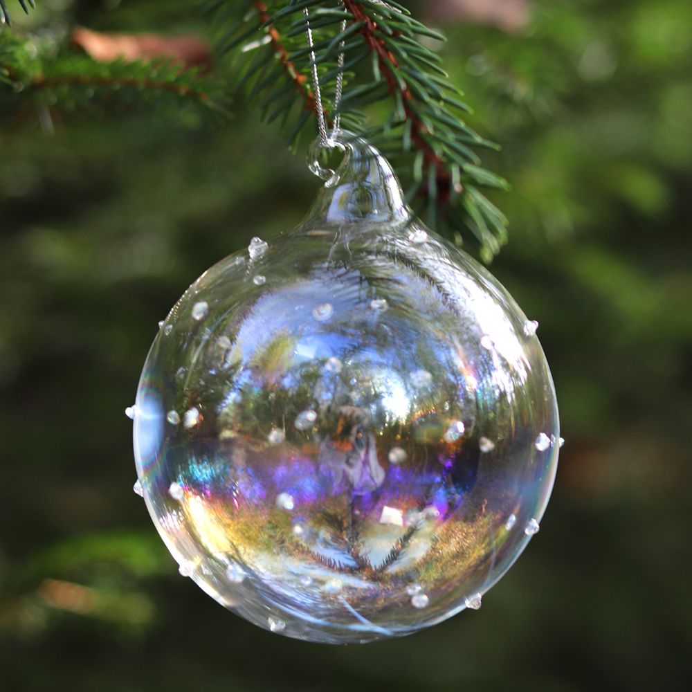 Boule De Noêl En Verre Irisé à Points