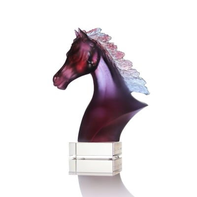 sculpture tete de cheval arabe violet Daum