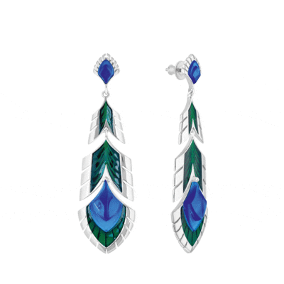 boucles oreilles paon lalique bleu