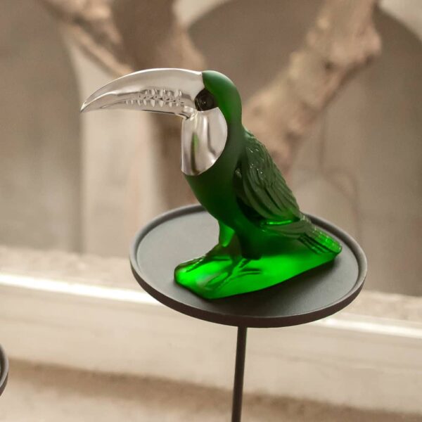 SCULPTURE-toucan-vert-tamponne-platine-cristal-lalique