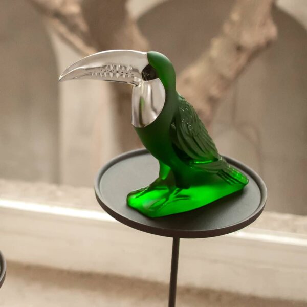 SCULPTURE-toucan-vert-tamponne-platine-cristal-lalique