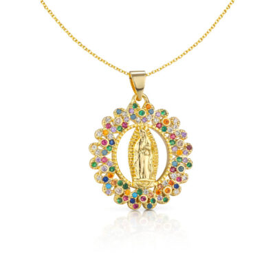 Pendentif médaillon vierge marie arc-en-ciel